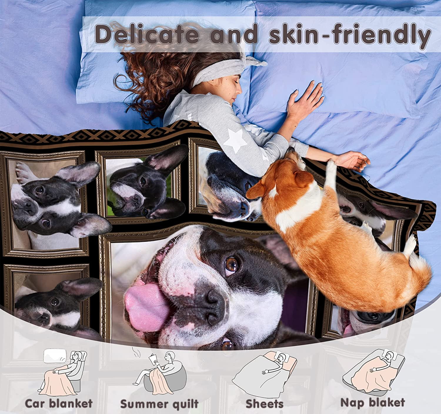 French Bulldog Blanket for Women Men, French Bulldog Gifts for Dog Lover, Super Soft Fuzzy Dog Throw Blanket French Bulldog Decor Plush Gift for Birthday Christmas 60x80 inch