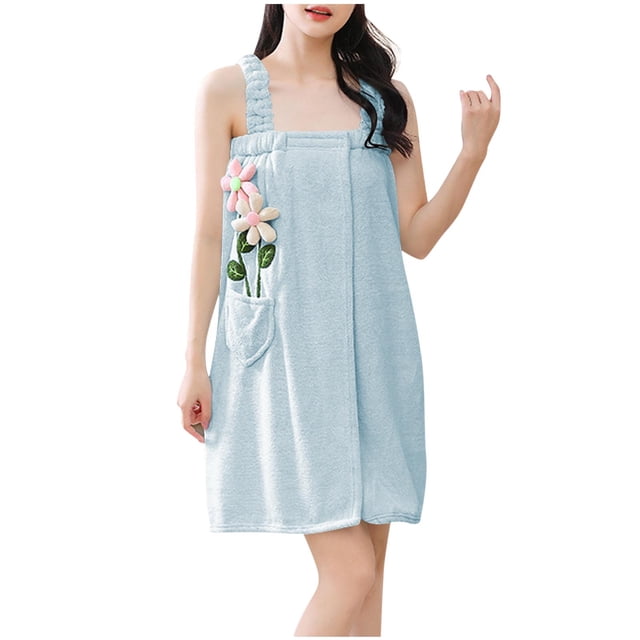 Women's Bathrobe, Plush Fleece Sleeveless Quick Dry Absorbent Robe with Pockets & Inner Tie