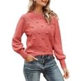 thumbnail image 2 of Red Sweatshirt for Women's Solid Color Hairball Sweater Loose Long Sleeved Crew Neck Pullover Sweater Women Fall Clothes, 2 of 6