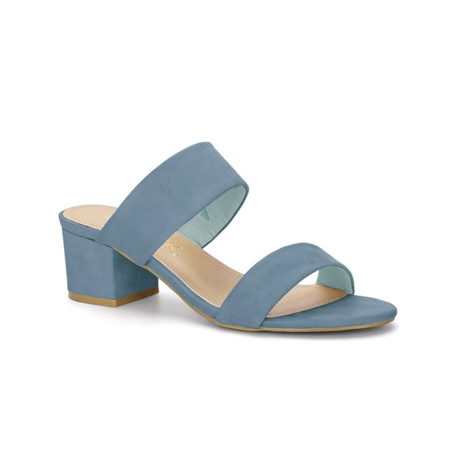 Women's Dual Straps Mid Chunky Heel Slide Sandals Haze Blue 7.5