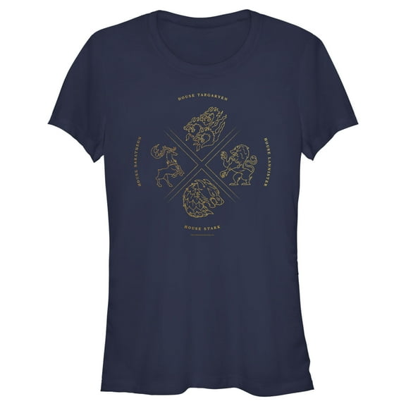 Junior's Game of Thrones Four Houses Crests  Graphic Tee Navy Blue Large
