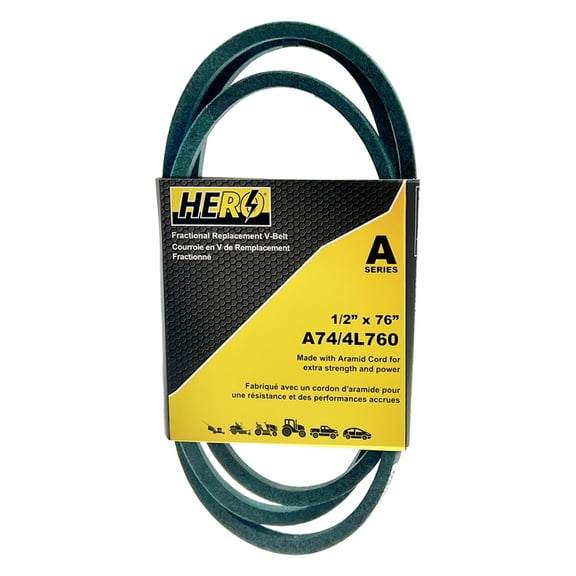 HERO® 1/2 inch x 76 inch Aramid Kevlar Lawn Mower Belt Replacement For Reference A74 4L760