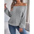 thumbnail image 6 of Crochet Tops for Women Off the Shoulder Sweaters Summer Long Sleeve Hollow Out Knit Beach Clothes Gray L, 6 of 9