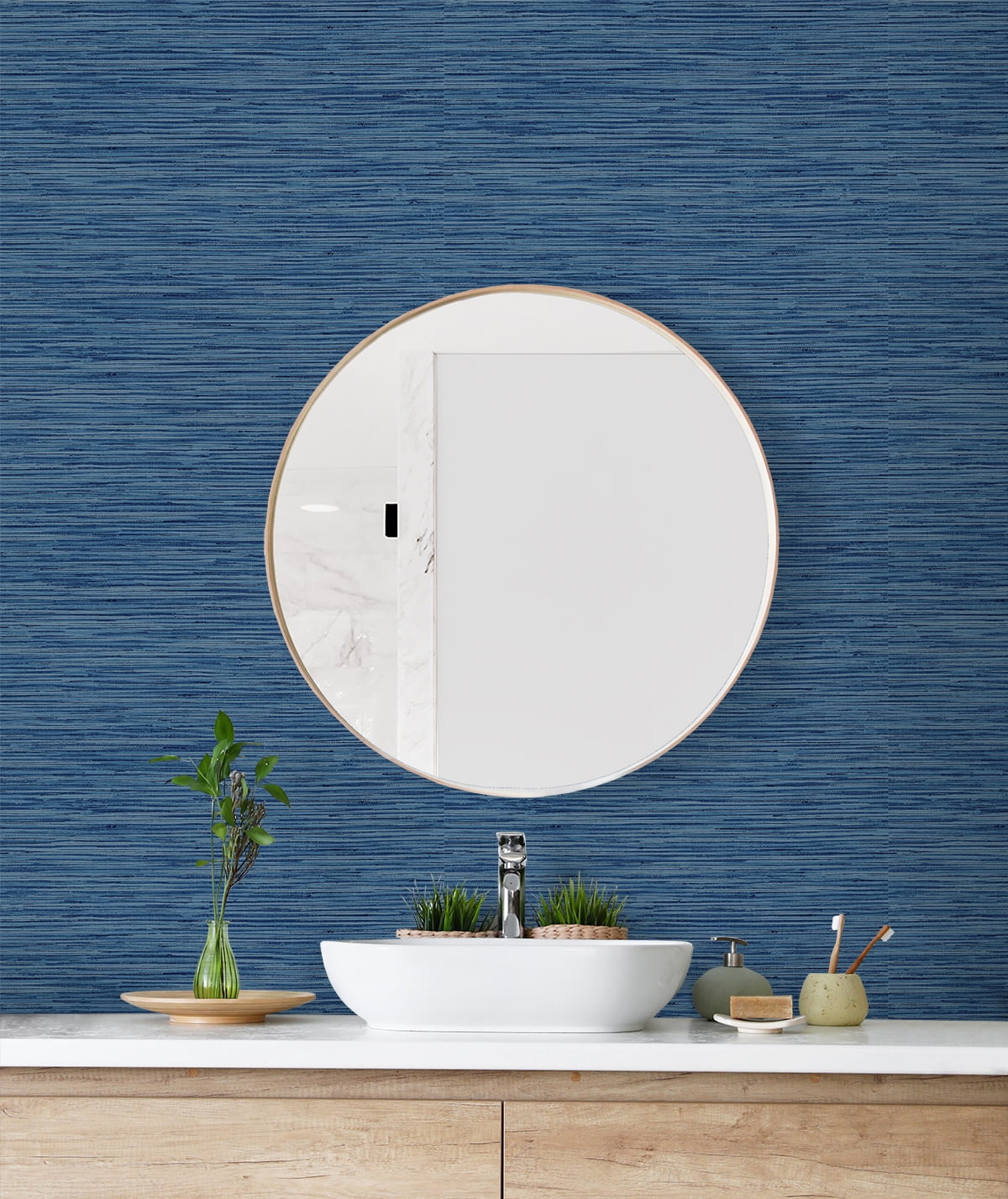 Stacy Garcia Home Marine Blue Grasscloth Peel and Stick Wallpaper