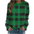 thumbnail image 7 of Women's Lightweight Sweatshirts Plaid Checkered Print Crewneck Pullover Long Sleeve Loose Christmas Casual Tops (XL, Green #A), 7 of 7