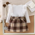 thumbnail image 7 of XAOFW Girls Sets Long Sleeve O-Neck Ribbed Solid Color Pullover Top Plaid Print Shorts Two Piece Toddler Playwear Comfortable Breathable Lovely Party Night Outfits, 7 of 7