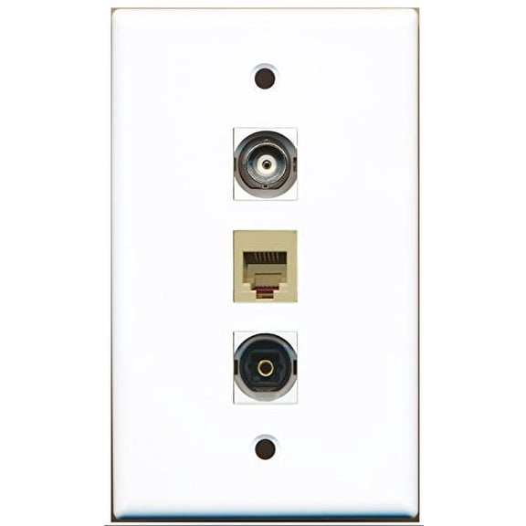 RiteAV - 1 Port Phone RJ11 RJ12 Beige and 1 Port Toslink and 1 Port BNC Wall Plate