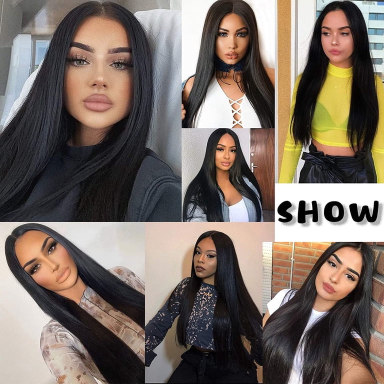 QUEENTAS 24 inch Long Straight Black Wigs for Women  display picture 1