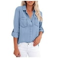 thumbnail image 2 of Blmnix Blue Boutique Womens Tops Denim Work Solid Long Sleeve Casual Blouse Womans Tops Fall, 2 of 9
