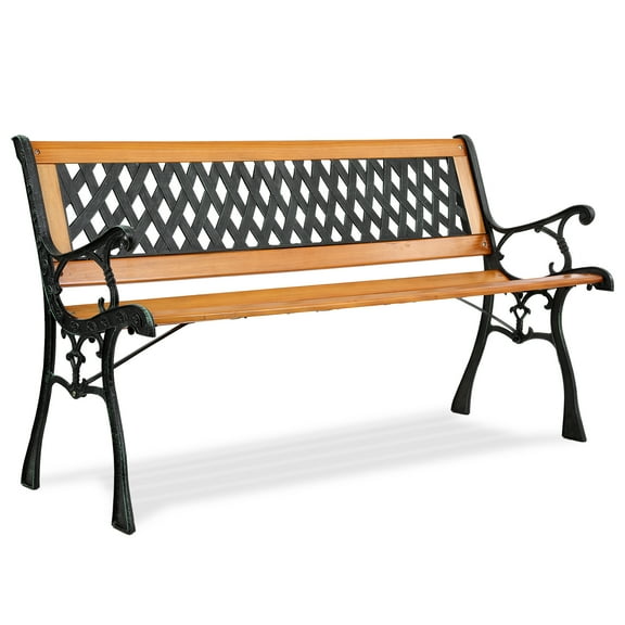 Ktaxon 49" Patio Furniture Grid Style Park Hardwood Bench Bronze, Wooden Bench, Outdoor Bench for Garden, Entrance, Lawn, Park