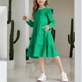 thumbnail image 5 of IVEYRTF Girls Long Sleeve Ruffle Hem Dress Princess Party Wear Flare Dress Elegant Basic Casual Style for School Vacation Daily Outfit Holiday Festive(Green#1,5 Years), 5 of 7