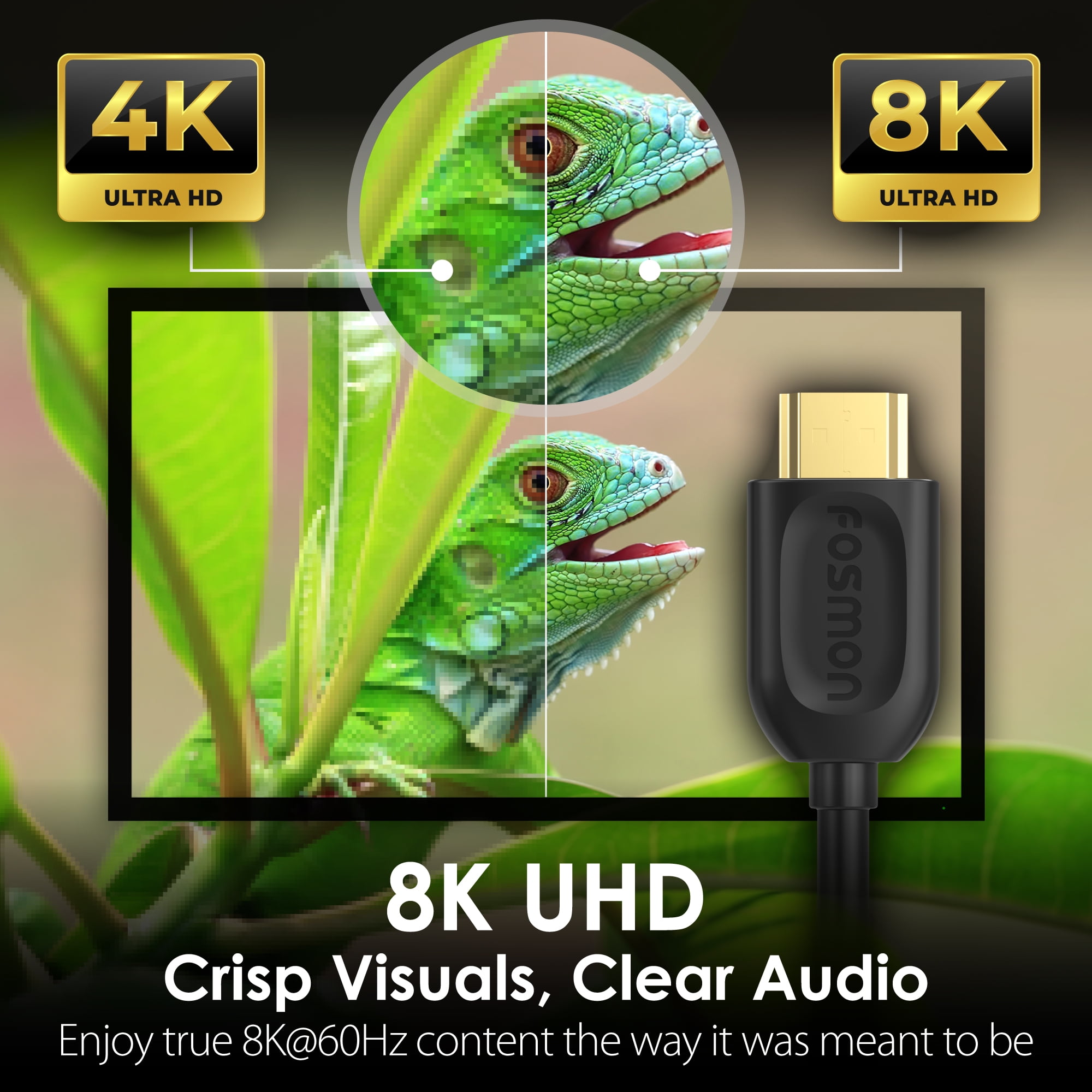 Fosmon 8K HDMI Cable 25ft HDMI Cord, 30AWG HDMI to HDMI Cable, HDMI 2.1 Cable 4K@120Hz|8K@60Hz Ultra High Speed HDMI Cable ARC for Nintendo Switch PS5