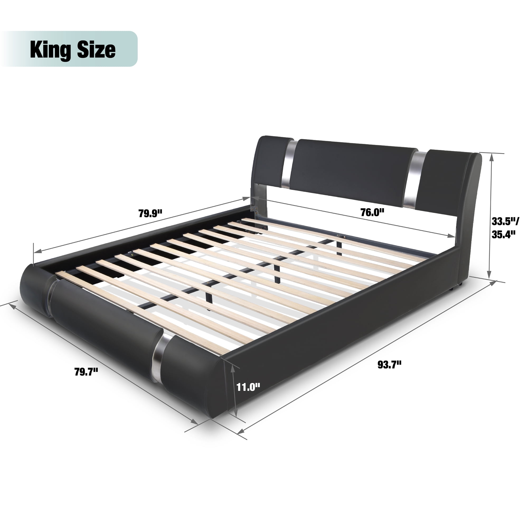 Amolife King Size Black Bed Frame with Iron Piece Adjustable Headboard