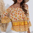 thumbnail image 4 of Dyegold Summer Tops for Women 2023 Trendy, Summer Boho Tops for Women Bohemian Floral Print T-Shirts Bell Sleeve Off Shoulder Blouse Dressy Casual Cute ​Tunics, 4 of 8