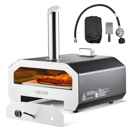 VEVOR Dual Fuel Pizza Oven Outdoor, 16 in Wood Fire & Propane Gas Pizza Oven, Portable Pellet & Propane Pizza-Maker with Thermometer, Iron Spray Black Shell Pizza-Cook for Outside Camping & Backyard