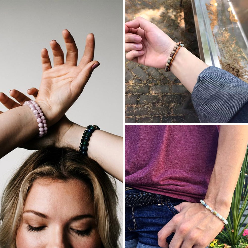 450Pcs 15 Style DIY Stretch Bracelets Making Kits Including Gemstone Round Beads and Elastic Thread 6~6.5mm Hole: 1mm 30pcs/style