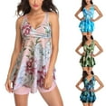 thumbnail image 2 of Jacenvly Women Tankini Set Two Piece New Style Sleeveless Swimsuit Floral V-Neck Surfing Swimwear Soft Ladies Print Back Cutout Boxer Pants Sling Women'S Split Swimsuit Blue, 2 of 6