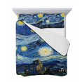 thumbnail image 7 of Quilts Twin Size Bedding Set, Blue Starry Night Lightweight Quilted Comforter, Abstract Star Sky House Tree Oil Painting Reversible Bedspread Coverlet with Pillow Covers for All Season, 68" x 86", 7 of 7