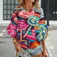 thumbnail image 3 of Sweets And Rainbow Lollipops Pattern Women's V-Neck Blouse With 3/4 Ruffled Bell Sleeves Casual Top Ladies Blouses, 3 of 7