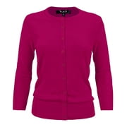 YEMAK Women's Knit Cardigan Sweater  3/4 Sleeve Crewneck Basic Classic Casual Button Down Soft Lightweight Top