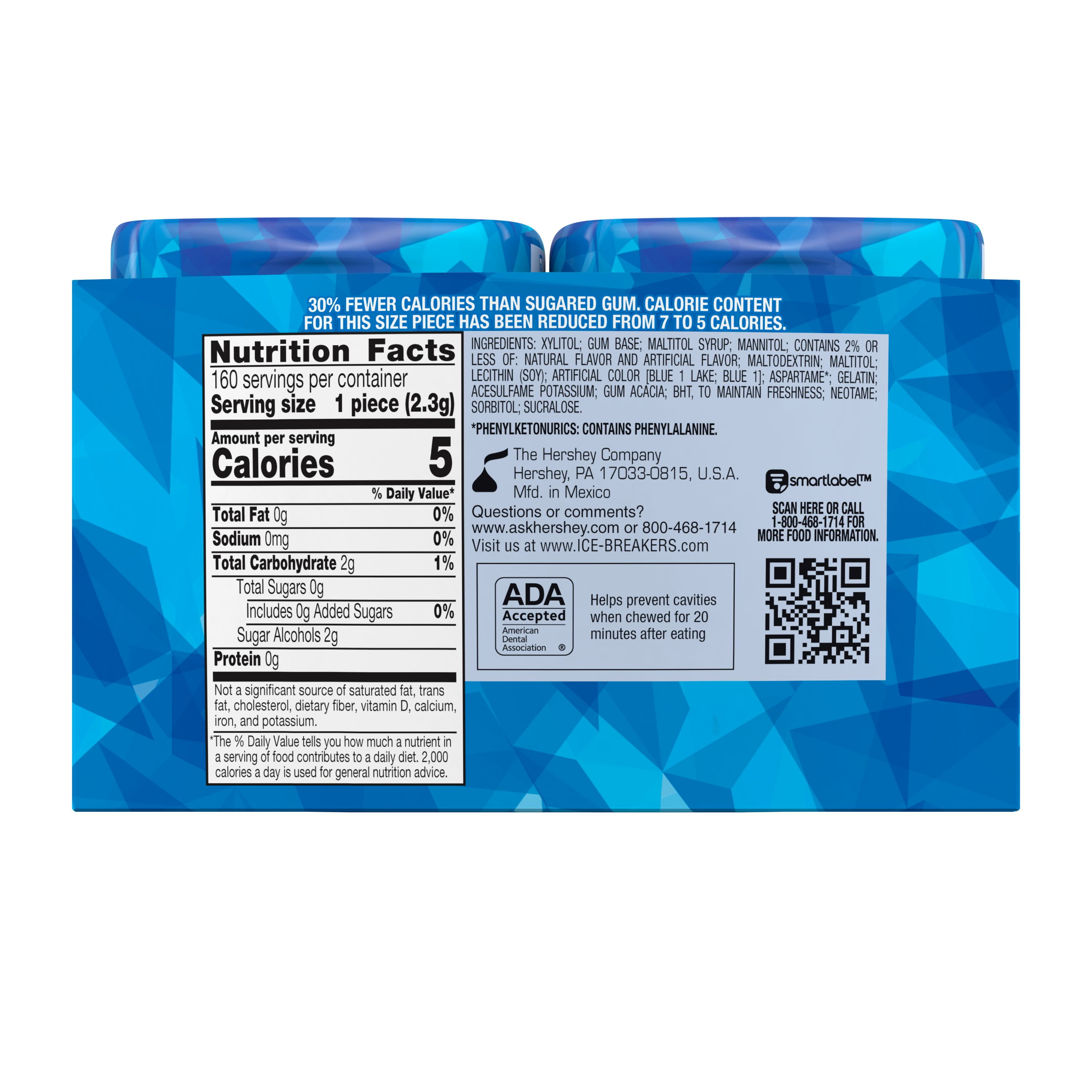 ICE BREAKERS, ICE CUBES, Peppermint Flavored Sugar Free Chewing Gum, Made with Xylitol, 40 Piece, Container, 4 Ct.