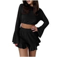 thumbnail image 5 of Wensltd Womens Cute Pajama Sets 2 Piece Crop Top and Shorts Soft Slim Fit Sleepwear Sets, 5 of 6