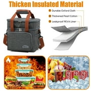Insulated Lunch Bag for Women Men Double Deck Lunch Box, Reusable Leakproof Lunch Box Cooler Tote Bag for Work Picnic School or Travel, Double Compartment (Grey,15L )