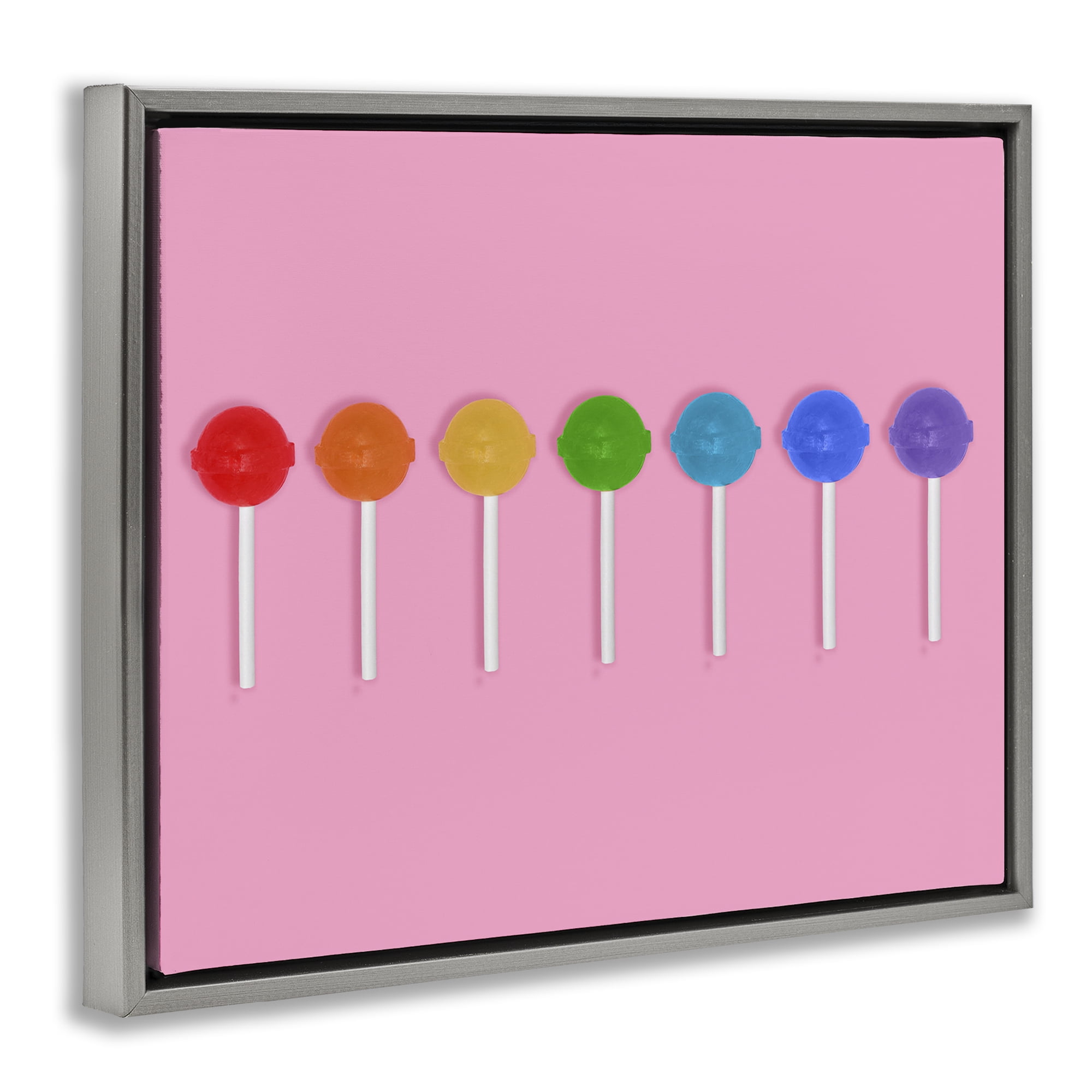 Stupell Industries Row of Rainbow Lollipops Gray Framed Floater Canvas Wall Art, design by LISH Creative