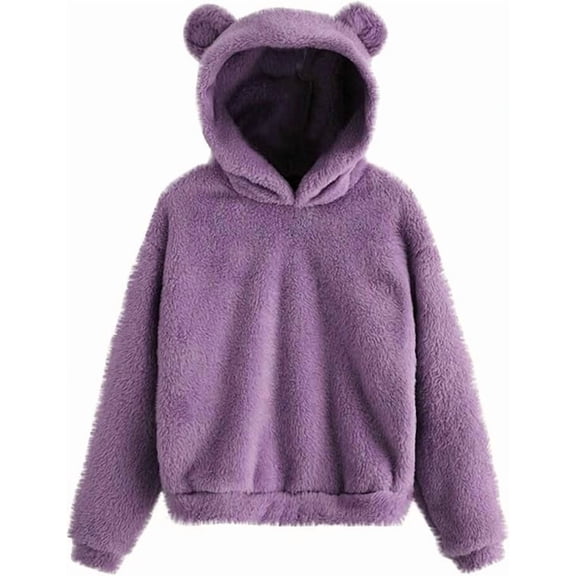 Aricy Womens Tops Sweatshirts for Women Cute Bear Ear Fuzzy Hoodies Oversize Long Sleeve Teddy Fleece Hooded Jumpers Winter Warm Comfy Soft Casual Pullover