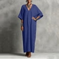 thumbnail image 5 of Women's Casual Kaftan Maxi Dress V Neck Batwing Sleeve Loose Shift Long Dress with Pockets Lightweight Sundress Beach Vacation Outfit Blue, 5 of 6