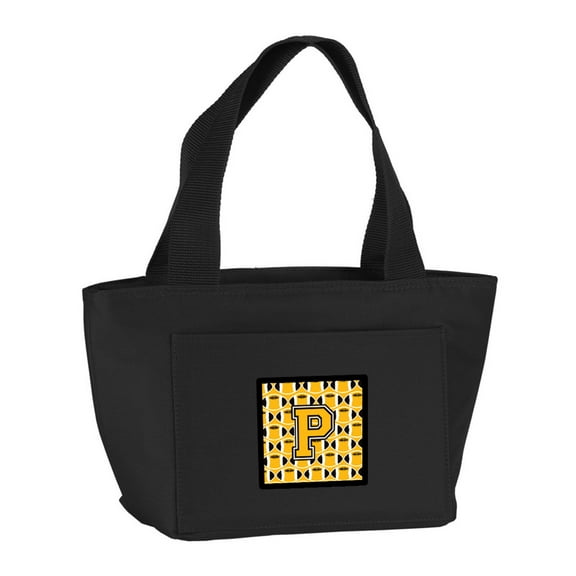 Letter P Football Black Old Gold and White Lunch Bag
