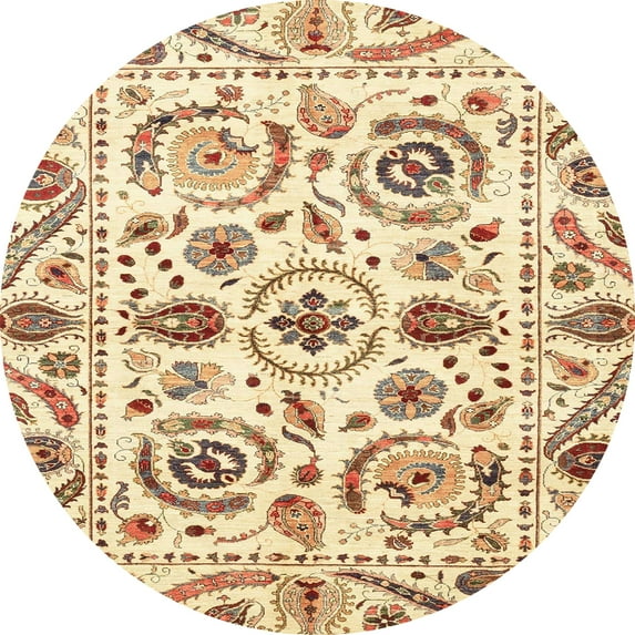 Ahgly Company Machine Washable Indoor Round Abstract Sun Yellow Area Rugs, 5' Round