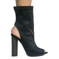 thumbnail image 2 of Leatherette Peep Toe - Back Cut Out Mid Height Fashion Bootie - High Heel Scuba Sock Boot 5, 2 of 4