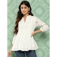 thumbnail image 2 of Janasya Women's White Cotton Schiffli A-Line Top, 2 of 6