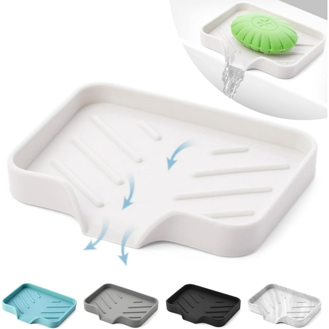 Silicone Soap Dish & Kitchen soap Tray - Self draining soap Dish, Soap Dish Shower | Silicone soap Holder | Soap Holder for Kitchen Sink | Small soap Dish - Durable Rubber Soap Dish with Drainage