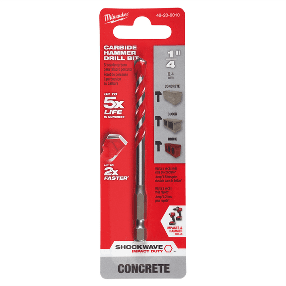 Milwaukee Tool 1/4" x 2" x 4" SHOCKWAVE Impact Duty Carbide Hammer Drill Bit