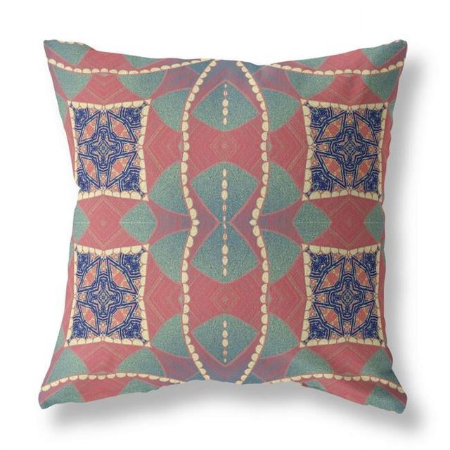 HomeRoots 411982 16 Po Cercle Cosmique Boho Daim Jeter Oreiller&44; Rouge&44; Vert & Indigo