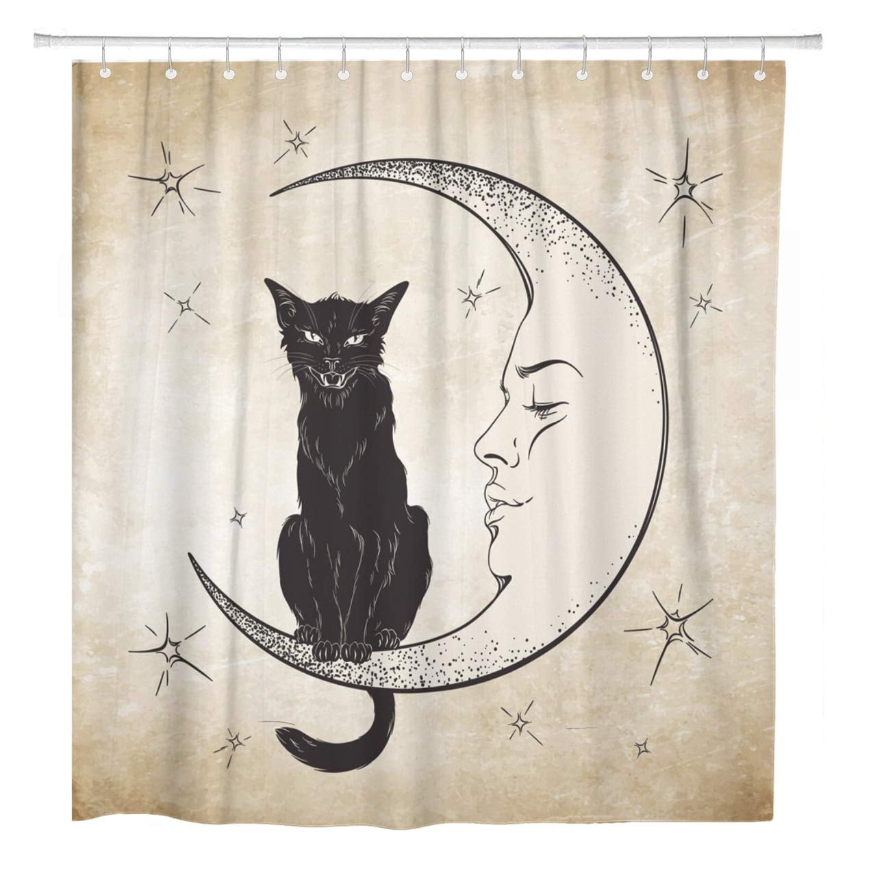 Cynlon Vintage Black Cat Sitting Moon Wiccan Familiar Spirit Engraving Bathroom Decor Bath Shower Curtain 60x72 Inch Walmart Com Walmart Com