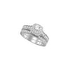 14kt White Gold Round Diamond Milgrain Bridal Wedding Ring Band Set 1 Cttw