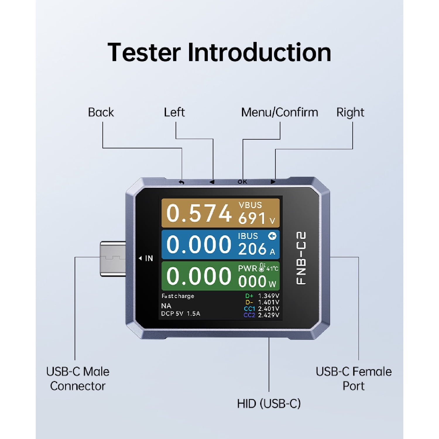 FNIRSI Type-C Fast Charging Tester High Precision Multimeter FNB-C2 USB PD3.1, 20-Bit ADC 50V 6.5A 240W, E-Marker Chip Test