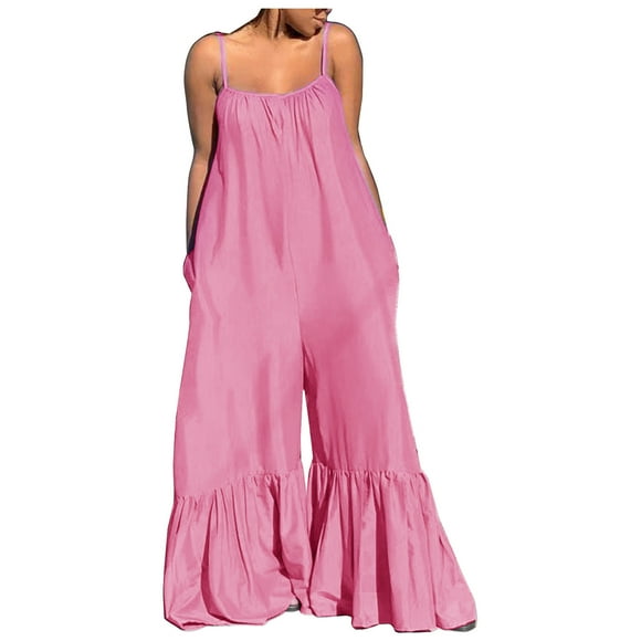 plus size summer jumpsuits for women spaghetti strap off shoulder romper ruffle wide leg pants fashion trousers