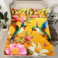 thumbnail image 2 of Homewish Rustic Hummingbird Full Size Sheets,Retro Flower Floral Bed Sheets,Green Orange Pink Sheet Sets For Girls Kids,Microfiber Bedroom Decor,4pcs, 2 of 7