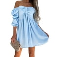 thumbnail image 2 of Cilcicy Women Off-shoulder High Waist Loose Solid Color Puff Sleeve Dress, 2 of 4