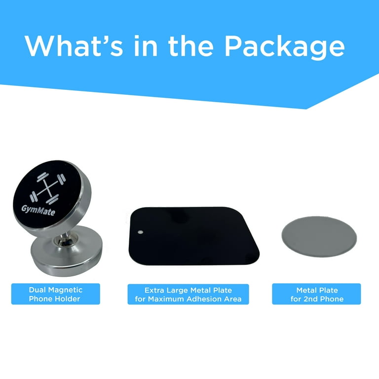 Gym Mate Dual Magnetic Phone Mount Holder for Gym. Attaches Magnetically to Metal Surface