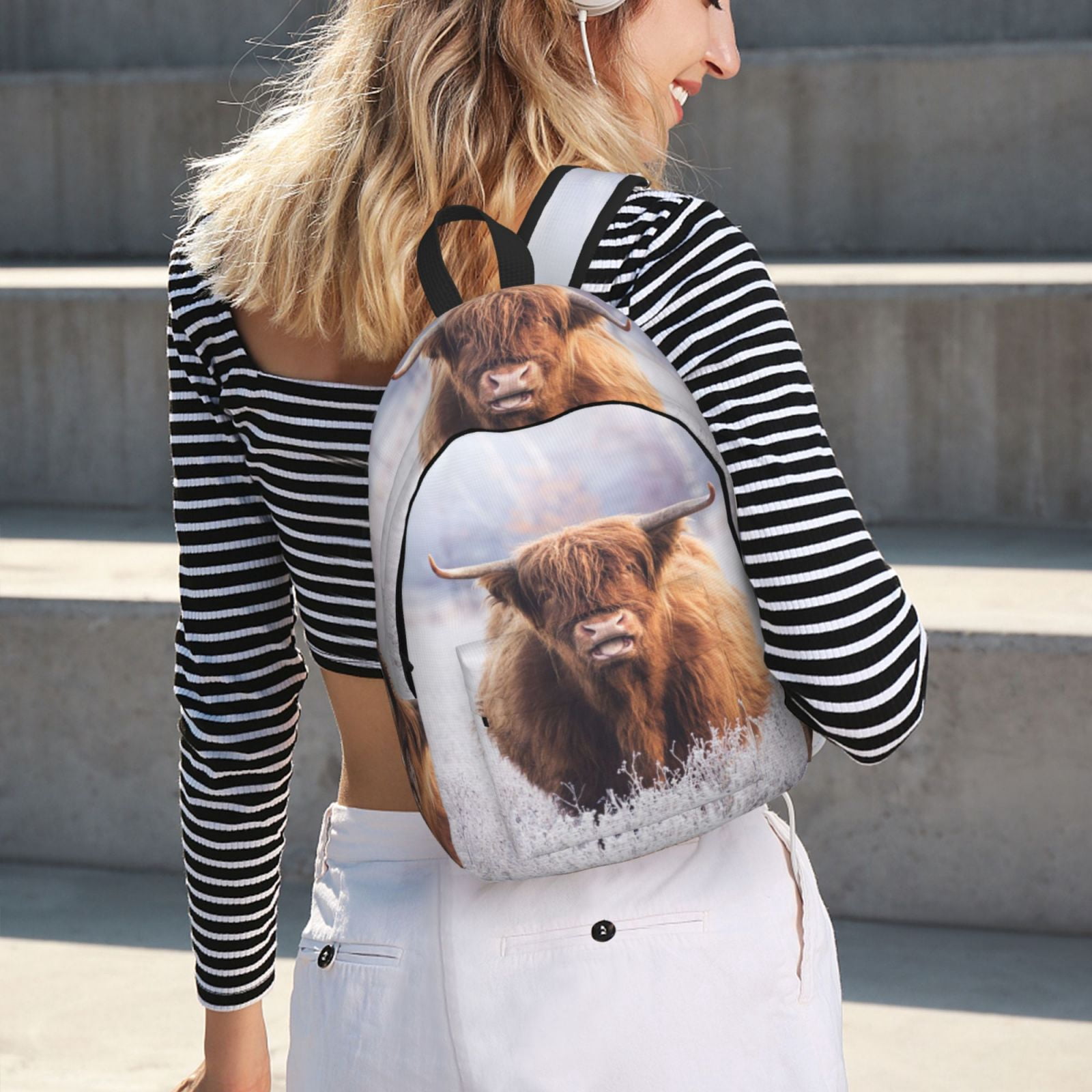 Vsdgher Cow Print Canvas Backpack Travel Rucksack Unisex Knapsack 15.7/17.7Inch Laptop Backpack for Work,College -Medium