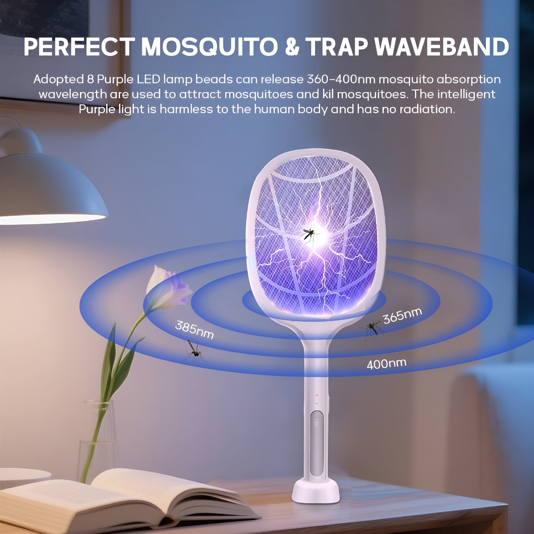 ACDANC Electric Fly Swatter Racket 2 Pack,2 in 1 Bug Zapper with Usb Rechargeable Base,4000 Volt Mosquito Killer with 3-Layer Safety Mesh for Pest Insect Control for Indoor,Office,Backyard,Camping