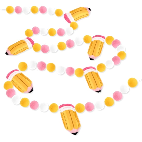 Back to School Decorations Banner Garland, 7.5 Ft Felt Pompom 3D Pencil Felt Ball Garland for Indoor Home Classroom Party Supplies, Pre-Assembled