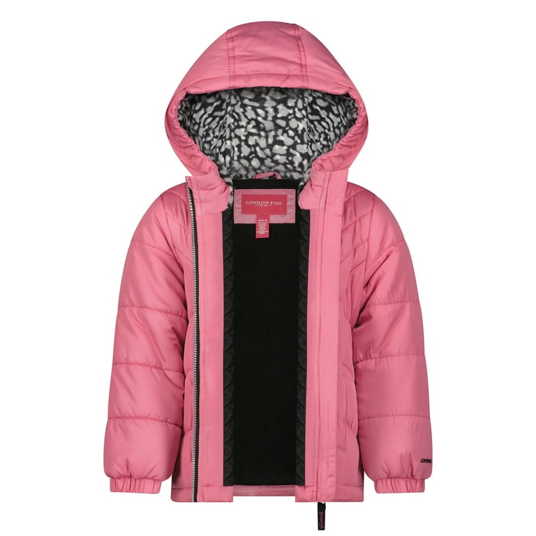 London Fog Girls Heavyweight Fleece Lined Puffer Jacket with Hat