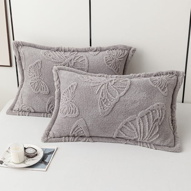 Fundas de almohada de doble cara de terciopelo de leche - pack de 2, engrosadas y acolchadas, 74x48cm - blanca, rosa, gris, verde, café, gris oscuro, morado, marrón