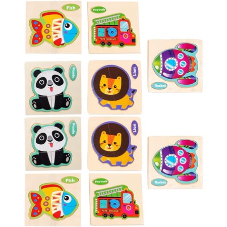 10PCS Wooden Animal Jigsaw Puzzle Preschool Educational Learning Toy ...